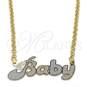 Collares con Dije 04.63.1384.1.18 Oro Laminado, Diseño de Con Nombre, Pulido, Tres Tonos (03 MM Thickness, 18 Inches Length)