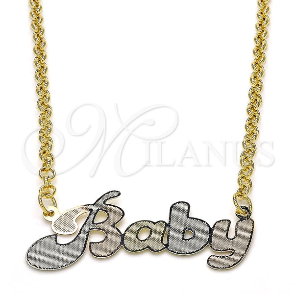 Collares con Dije 04.63.1384.1.18 Oro Laminado, Diseño de Con Nombre, Pulido, Tres Tonos (03 MM Thickness, 18 Inches Length)