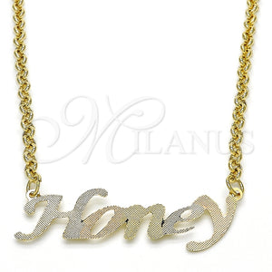 Collares con Dije 04.63.1385.1.18 Oro Laminado, Diseño de Con Nombre, Pulido, Tres Tonos (03 MM Thickness, 18 Inches Length)