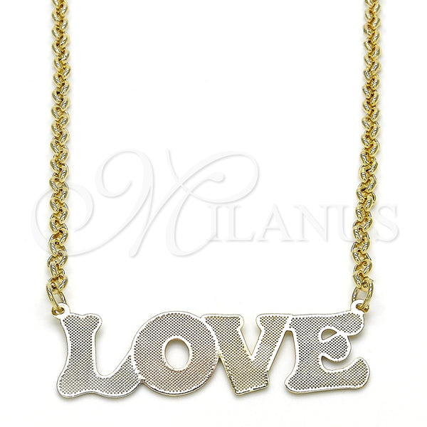 Collares con Dije 04.63.1386.1.18 Oro Laminado, Diseño de Con Nombre y Amor, Pulido, Tres Tonos (03 MM Thickness, 18 Inches Length)