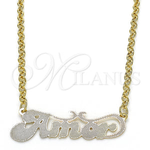 Collares con Dije 04.63.1387.1.18 Oro Laminado, Diseño de Con Nombre, Pulido, Tres Tonos (04 MM Thickness, 18 Inches Length)
