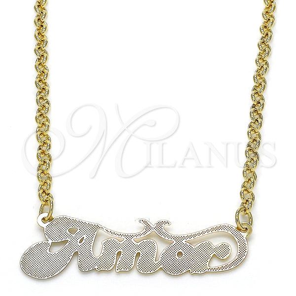 Collares con Dije 04.63.1387.1.18 Oro Laminado, Diseño de Con Nombre, Pulido, Tres Tonos (04 MM Thickness, 18 Inches Length)