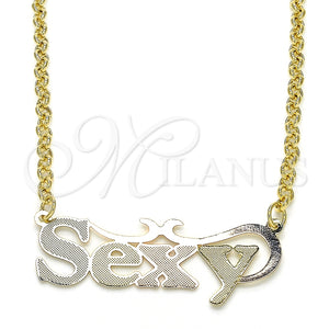 Collares con Dije 04.63.1389.1.18 Oro Laminado, Diseño de Con Nombre, Pulido, Tres Tonos (03 MM Thickness, 18 Inches Length)