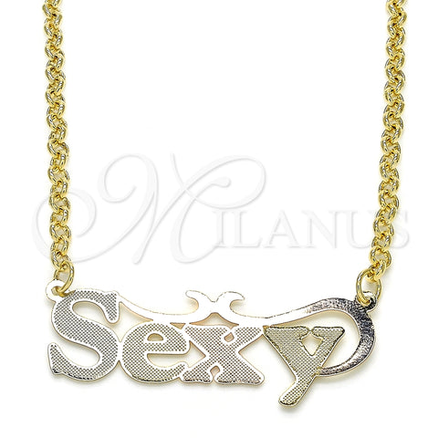 Collares con Dije 04.63.1389.1.18 Oro Laminado, Diseño de Con Nombre, Pulido, Tres Tonos (03 MM Thickness, 18 Inches Length)
