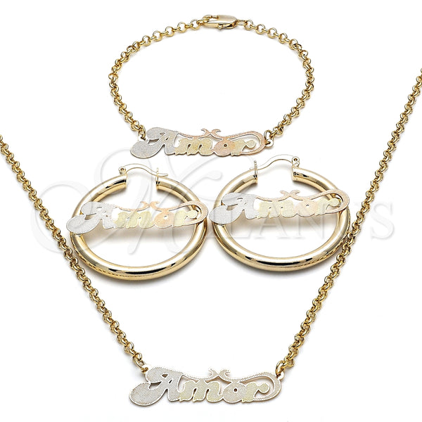Collar, Pulsera y Dije 06.63.0238.1 Oro Laminado, Pulido, Tres Tonos
