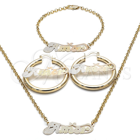 Collar, Pulsera y Dije 06.63.0238.1 Oro Laminado, Pulido, Tres Tonos