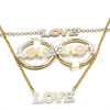 Collar, Pulsera y Dije 06.63.0246.1 Oro Laminado, Diseño de Amor, Pulido, Tres Tonos
