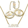 Collar, Pulsera y Dije 06.63.0246.1 Oro Laminado, Diseño de Amor, Pulido, Tres Tonos