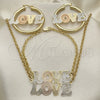 Collar, Pulsera y Dije 06.63.0246.1 Oro Laminado, Diseño de Amor, Pulido, Tres Tonos