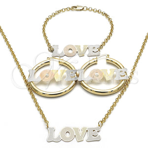 Collar, Pulsera y Dije 06.63.0246.1 Oro Laminado, Diseño de Amor, Pulido, Tres Tonos