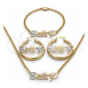 Collar, Pulsera y Dije 06.63.0252.1 Oro Laminado, Pulido, Tres Tonos