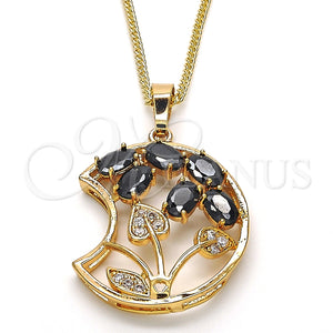 Collares con Dije 04.210.0005.18 Oro Laminado, con Negro and Blanca Zirconia Cubica, Pulido, Tono Dorado (02 MM Thickness, 18 Inches Length)