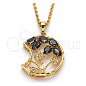 Collares con Dije 04.210.0005.18 Oro Laminado, con Zirconia Cubica Negro y Blanca, Pulido, Tono Dorado (Grosor 02 MM, 18 Pulgadas de Largo)