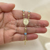 Rosario Mediano 09.213.0015.18 Oro Laminado, Diseño de Virgen Maria y Crucifijo, Esmaltado Azul claro, Tono Dorado