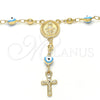 Rosario Mediano 09.213.0015.18 Oro Laminado, Diseño de Virgen Maria y Crucifijo, Esmaltado Azul claro, Tono Dorado