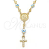 Rosario Mediano 09.213.0015.18 Oro Laminado, Diseño de Virgen Maria y Crucifijo, Esmaltado Azul claro, Tono Dorado