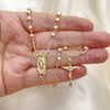 Rosario Fino 09.213.0016.24 Oro Laminado, Diseño de Guadalupe y Crucifijo, Pulido, Tono Dorado