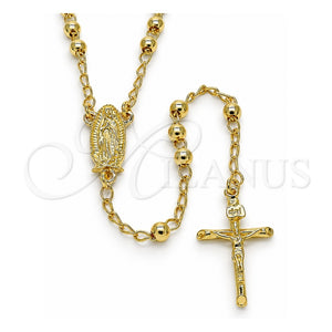 Rosario Fino 09.213.0016.24 Oro Laminado, Diseño de Guadalupe y Crucifijo, Pulido, Tono Dorado