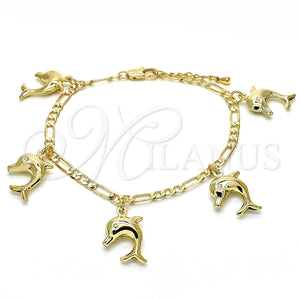Pulsera de Dije 03.63.2024.08 Oro Laminado, Diseño de Delfín, Pulido, Tono Dorado (04 MM Thickness, 8 Inches Length)