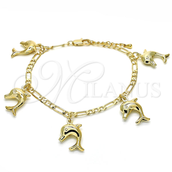 Pulsera de Dije 03.63.2024.08 Oro Laminado, Diseño de Delfín, Pulido, Tono Dorado (04 MM Thickness, 8 Inches Length)