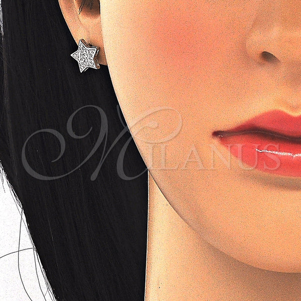 Arete Dormilona 02.285.0081 Plata Rodinada, Diseño de Estrella, con Zirconia Cubica Blanca, Pulido, Rodinado
