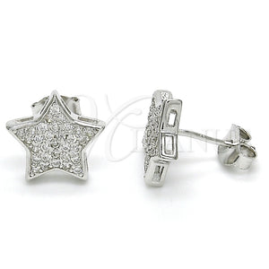Arete Dormilona 02.285.0081 Plata Rodinada, Diseño de Estrella, con Zirconia Cubica Blanca, Pulido, Rodinado
