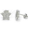Arete Dormilona 02.285.0081 Plata Rodinada, Diseño de Estrella, con Zirconia Cubica Blanca, Pulido, Rodinado