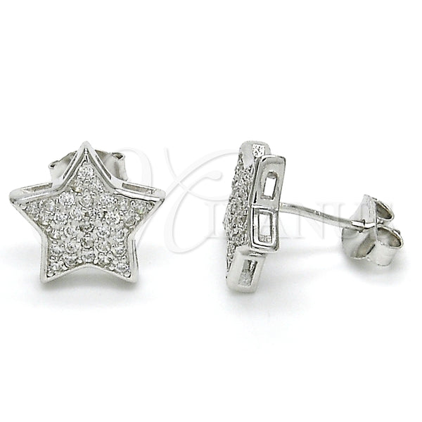 Arete Dormilona 02.285.0081 Plata Rodinada, Diseño de Estrella, con Zirconia Cubica Blanca, Pulido, Rodinado