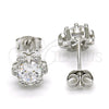 Arete Dormilona 02.285.0084 Plata Rodinada, Diseño de Flor, con Zirconia Cubica Blanca, Pulido, Rodinado