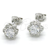 Arete Dormilona 02.285.0084 Plata Rodinada, Diseño de Flor, con Zirconia Cubica Blanca, Pulido, Rodinado