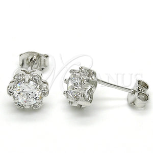 Arete Dormilona 02.285.0084 Plata Rodinada, Diseño de Flor, con Zirconia Cubica Blanca, Pulido, Rodinado