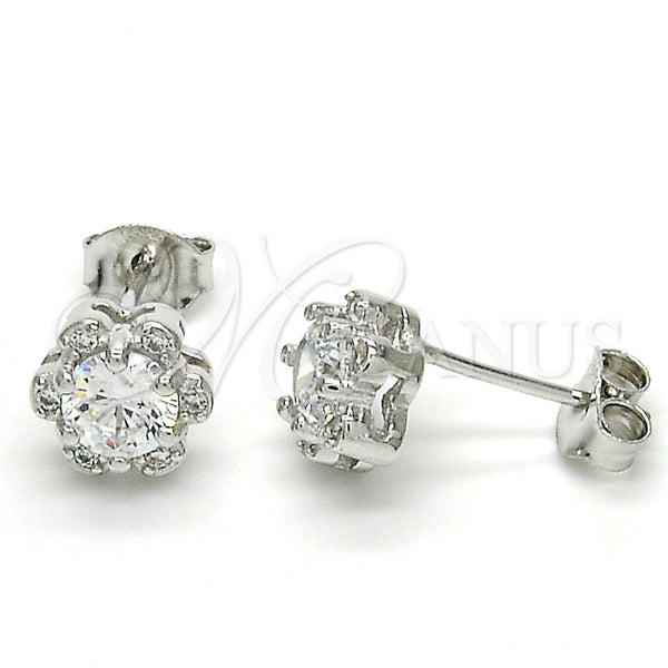 Arete Dormilona 02.285.0084 Plata Rodinada, Diseño de Flor, con Zirconia Cubica Blanca, Pulido, Rodinado