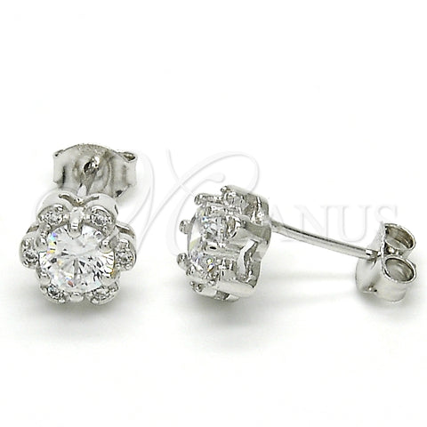 Arete Dormilona 02.285.0084 Plata Rodinada, Diseño de Flor, con Zirconia Cubica Blanca, Pulido, Rodinado