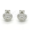 Arete Dormilona 02.285.0087 Plata Rodinada, Diseño de Corazón, con Zirconia Cubica Blanca y Micro Pave Blanca, Pulido, Rodinado