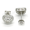 Arete Dormilona 02.285.0087 Plata Rodinada, Diseño de Corazón, con Zirconia Cubica Blanca y Micro Pave Blanca, Pulido, Rodinado