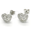 Arete Dormilona 02.285.0087 Plata Rodinada, Diseño de Corazón, con Zirconia Cubica Blanca y Micro Pave Blanca, Pulido, Rodinado