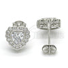 Arete Dormilona 02.285.0092 Plata Rodinada, Diseño de Corazón, con Zirconia Cubica Blanca y Micro Pave Blanca, Pulido, Rodinado