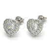 Arete Dormilona 02.285.0092 Plata Rodinada, Diseño de Corazón, con Zirconia Cubica Blanca y Micro Pave Blanca, Pulido, Rodinado