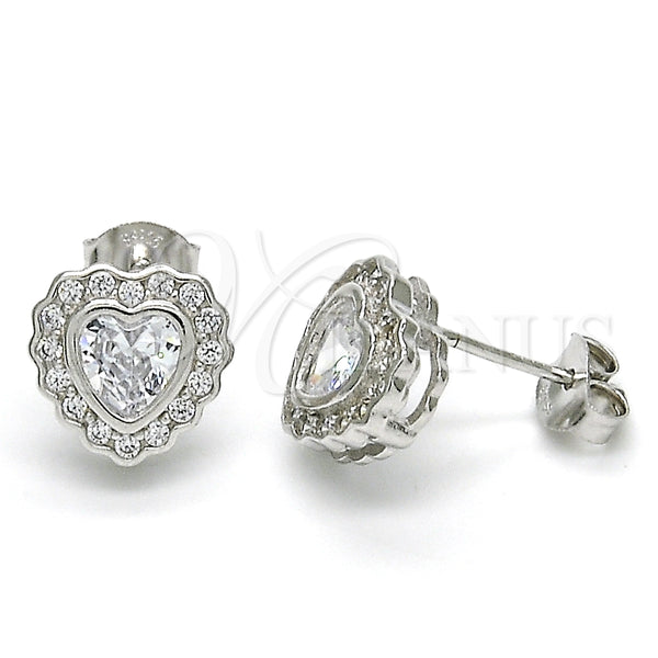 Arete Dormilona 02.285.0092 Plata Rodinada, Diseño de Corazón, con Zirconia Cubica Blanca y Micro Pave Blanca, Pulido, Rodinado