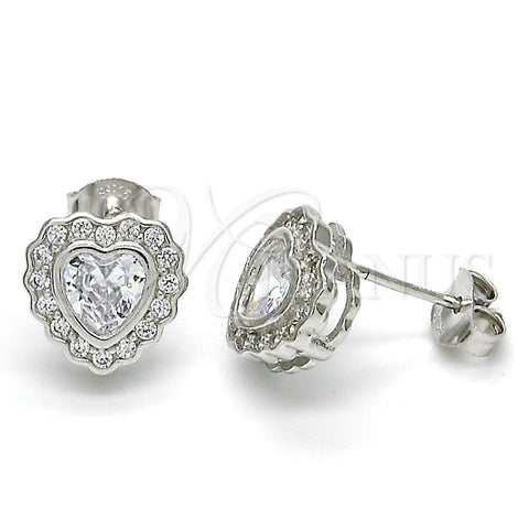Arete Dormilona 02.285.0092 Plata Rodinada, Diseño de Corazón, con Zirconia Cubica Blanca y Micro Pave Blanca, Pulido, Rodinado