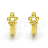 Argolla Huggie 02.285.0096.12 Plata Rodinada, Diseño de Flor, con Zirconia Cubica Blanca, Pulido, Tono Dorado