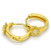 Argolla Huggie 02.285.0096.12 Plata Rodinada, Diseño de Flor, con Zirconia Cubica Blanca, Pulido, Tono Dorado