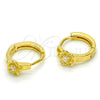 Argolla Huggie 02.285.0096.12 Plata Rodinada, Diseño de Flor, con Zirconia Cubica Blanca, Pulido, Tono Dorado