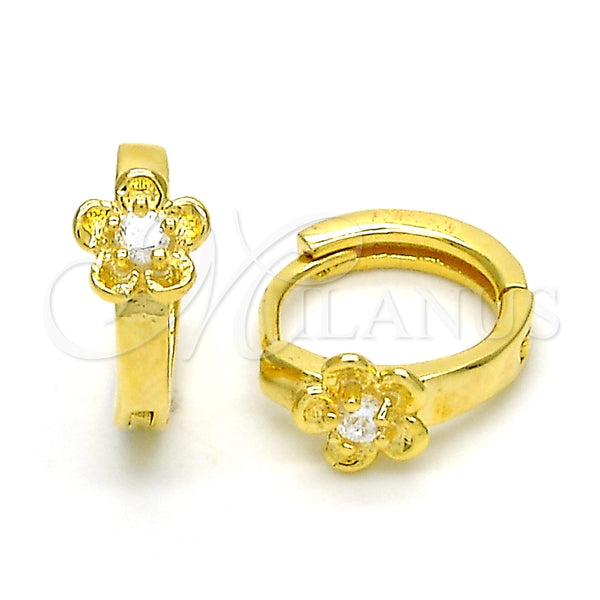 Argolla Huggie 02.285.0096.12 Plata Rodinada, Diseño de Flor, con Zirconia Cubica Blanca, Pulido, Tono Dorado
