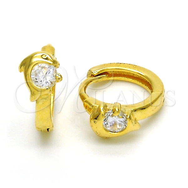 Argolla Huggie 02.285.0097.10 Plata Rodinada, Diseño de Delfín, con Zirconia Cubica Blanca, Pulido, Tono Dorado