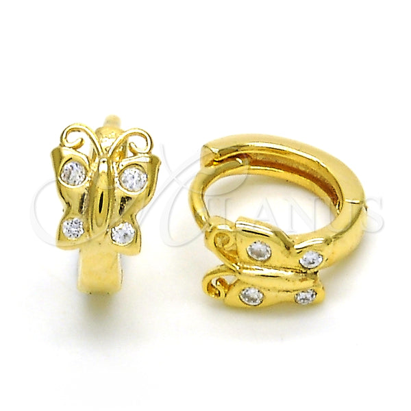 Argolla Huggie 02.285.0098.10 Plata Rodinada, Diseño de Mariposa, con Zirconia Cubica Blanca, Pulido, Tono Dorado