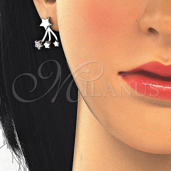 Arete Dormilona 02.285.0095 Plata Rodinada, Diseño de Estrella, con Micro Pave Blanca, Pulido, Rodinado