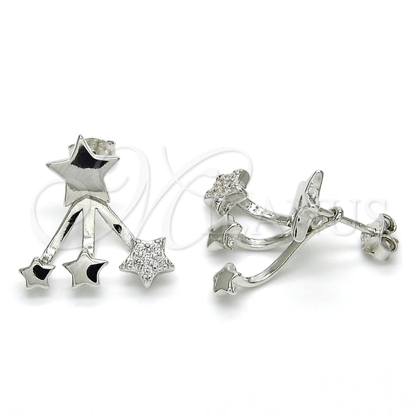 Arete Dormilona 02.285.0095 Plata Rodinada, Diseño de Estrella, con Micro Pave Blanca, Pulido, Rodinado