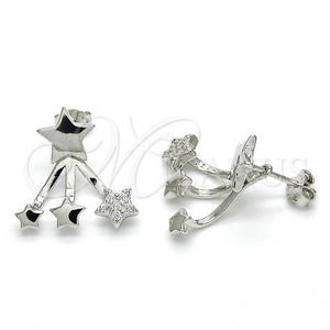 Arete Dormilona 02.285.0095 Plata Rodinada, Diseño de Estrella, con Micro Pave Blanca, Pulido, Rodinado