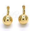 Arete Gancho Frances 02.122.0105 Oro Laminado, Diseño de Bola, Pulido, Tono Dorado